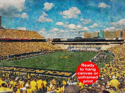 West Virginia Mountaineers, Mountaineer Field , Watercolor Digital Sketch Print Canvas Print, West Virginia University, Morgantown