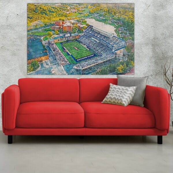 Canvas-Print of James Madison Dukes,  Bridgeforth Stadium, Watercolor Digital Sketch Print Canvas Print, JMU football. Harrisonburg Virginia - Image 2