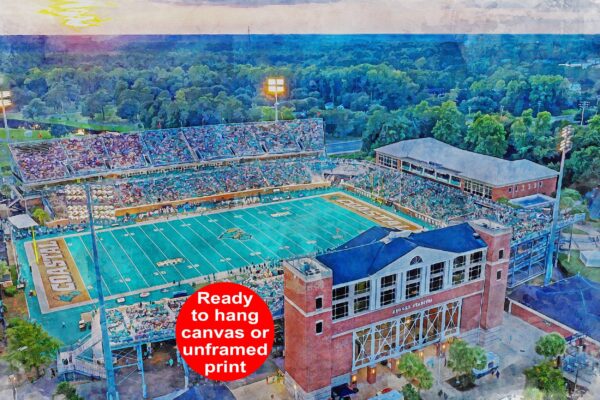 Brooks Stadium, Coastal Carolina Chanticleers , Watercolor Digital Sketch Print Canvas Print, Coastal Carolina University, Conway