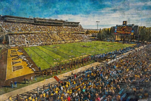 Canvas-Print of War Memorial Stadium, Wyoming Cowboys , Watercolor Digital Sketch Print Canvas Print, University of Wyoming, Laramie Wyoming - Image 3