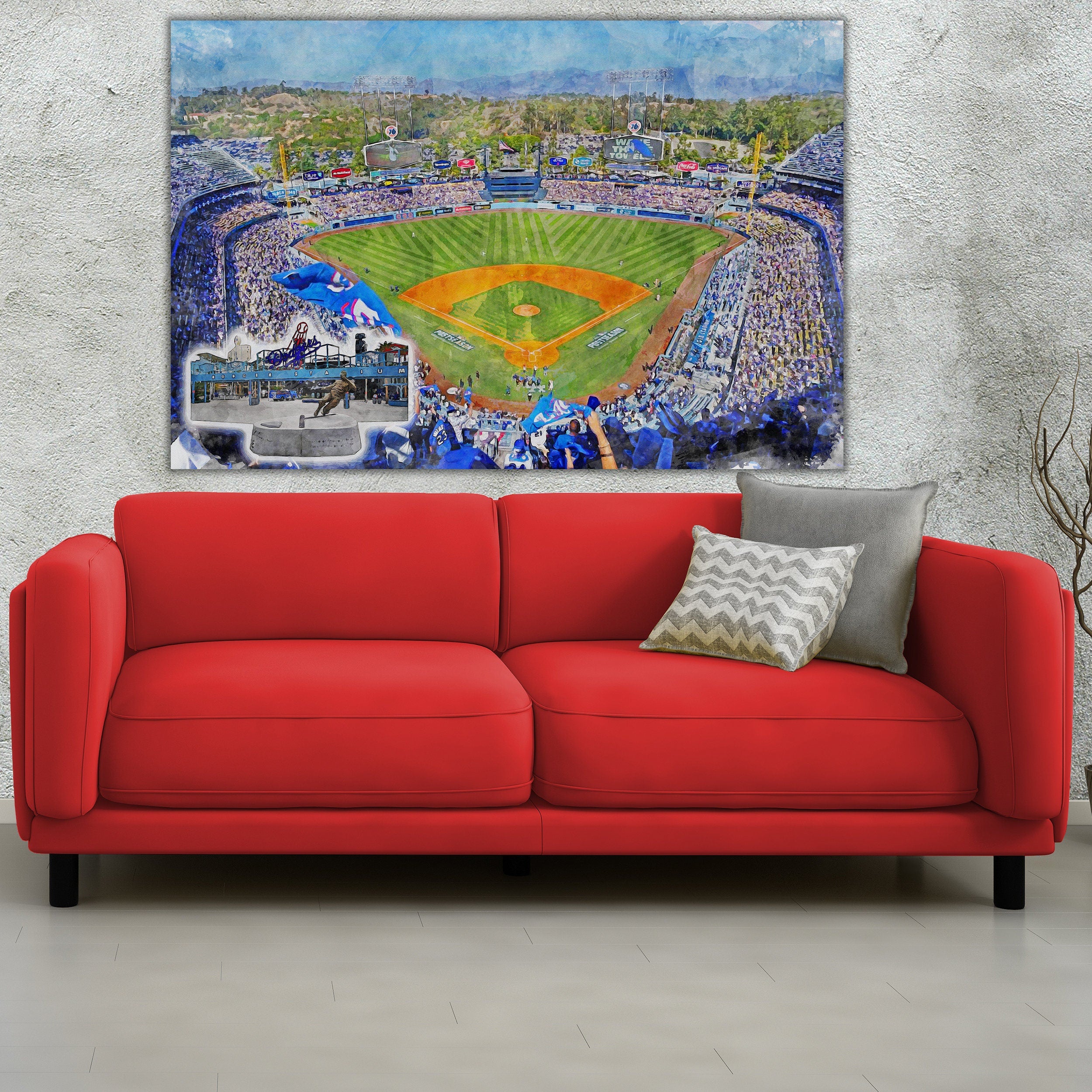 Canvas-Print of Dodger Stadium Artwork, Dodger Stadium watercolor sketch, Los Angeles Dodgers, Los Angeles Dodgers Collage,, Pro - Image 2