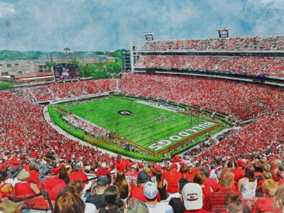Canvas-Print of CUSTOM COLLEGE STADIUM, Watercolor Digital Sketch Print Canvas Print, Your college or University your way!