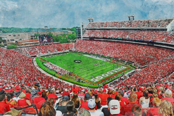 Canvas-Print of CUSTOM COLLEGE STADIUM, Watercolor Digital Sketch Print Canvas Print, Your college or University your way!