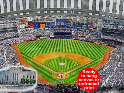 Canvas-Print of Yankee Stadium Artwork, Yankee Stadium watercolor sketch, Monument Park, New York Yankees, Pro
