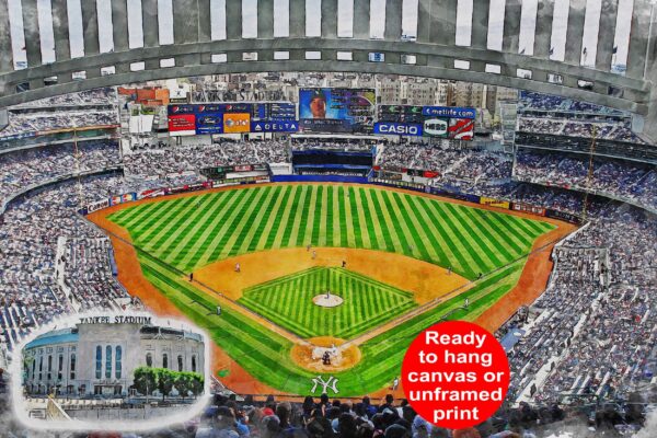 Canvas-Print of Yankee Stadium Artwork, Yankee Stadium watercolor sketch, Monument Park, New York Yankees, Pro