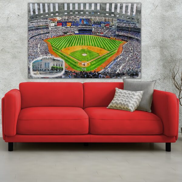 Canvas-Print of Yankee Stadium Artwork, Yankee Stadium watercolor sketch, Monument Park, New York Yankees, Pro - Image 2