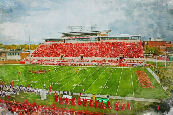 Illinois State Redbirds,  Hancock Stadium , Watercolor Digital Sketch Print Canvas Print, Illinois State University, Normal, Illinois - Image 3