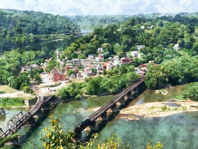 Harpers Ferry watercolor,  Harpers Ferry  Canvas, Harpers Ferry WV Canvas Wall Art, Harpers Ferry watercolor    Civil War wall art,