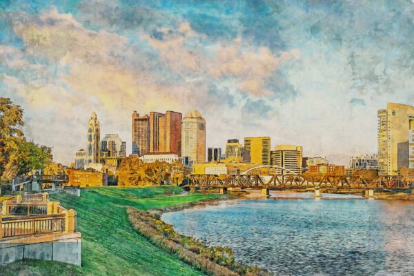 Columbus Ohio canvas watercolor, Columbus Ohio Wall Art, Columbus Print, Columbus Canvas wall art, Columbus Ohio Watercolor wall art - Image 3
