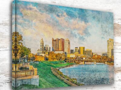 Columbus Ohio canvas watercolor, Columbus Ohio Wall Art, Columbus Print, Columbus Canvas wall art, Columbus Ohio Watercolor wall art