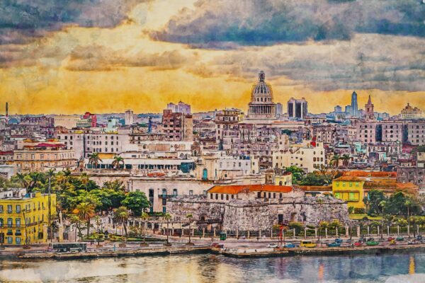Havana Cuba canvas watercolor, Havana Cuba Wall Art, Havana Cuba ,Havana Watercolor wall art - Image 3