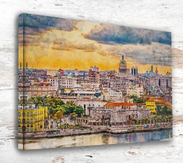 Havana Cuba canvas watercolor, Havana Cuba Wall Art, Havana Cuba ,Havana Watercolor wall art