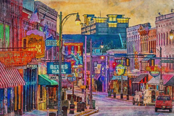 Beale Street in Memphis Tennessee  watercolor, Beale Street Memphis Tennessee wall art, Beale Street watercolor canvas wall art - Image 3