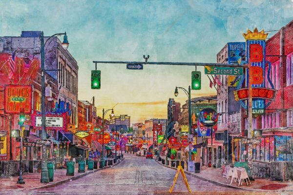 Beale Street in Memphis Tennessee  watercolor, Beale Street Memphis Tennessee premium print Beale Street watercolor canvas wall art - Image 3