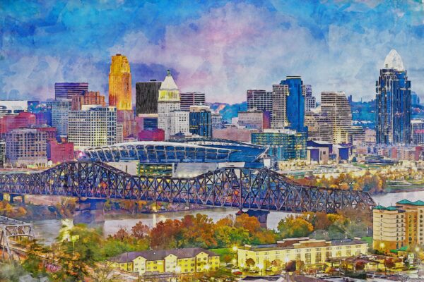 Cincinnati Ohio canvas Great American Ball Park Cincinnati OH Wall watercolor, Cincinnati Ohio wall art,  Cincinnati Reds Baseball - Image 3