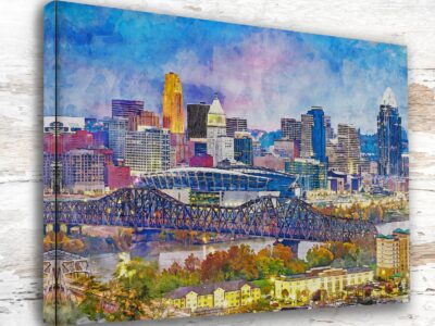 Cincinnati Ohio canvas Great American Ball Park Cincinnati OH Wall watercolor, Cincinnati Ohio wall art,  Cincinnati Reds Baseball