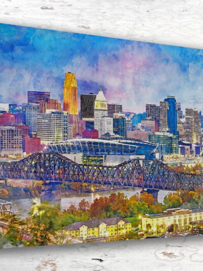 Cincinnati Ohio canvas Great American Ball Park Cincinnati OH Wall watercolor, Cincinnati Ohio wall art,  Cincinnati Reds Baseball
