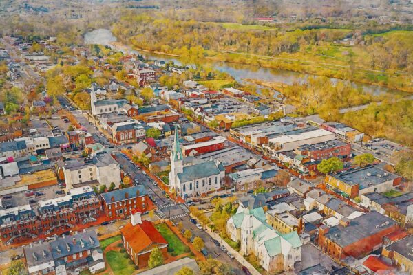 Fredericksburg, Elegant Small Town Skyline Art in Vivid Watercolors  Fredericksburg Delight, Fredericksburg Virginia canvas watercolor print - Image 3