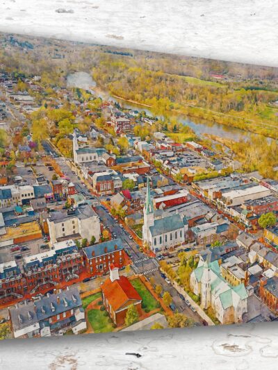 Fredericksburg, Elegant Small Town Skyline Art in Vivid Watercolors  Fredericksburg Delight, Fredericksburg Virginia canvas watercolor print