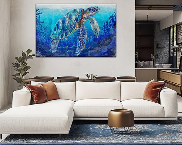 Sea Turtle watercolor print, Marine life canvas, Sea Turtle Wall art, Ocean watercolor artwork, Home decor - Image 3
