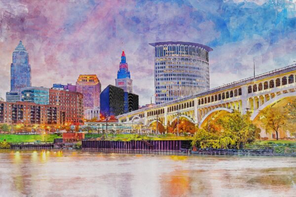 Cleveland Ohio canvas watercolor Cleveland OH Wall Art, Cleveland Ohio Print, Cleveland Canvas wall art,  Cleveland Ohio Watercolor wall art - Image 2