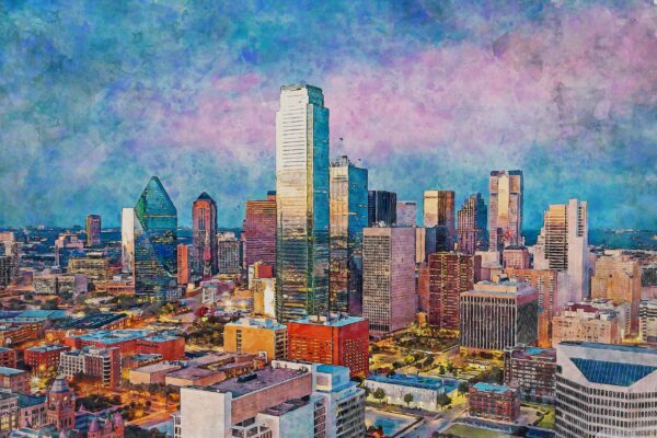 Dallas Texas canvas watercolor, Dallas Texas Wall Art, Dallas Texas Print, Canvas wall art, Dallas Texas Watercolor wall art, BIG D wall art - Image 2