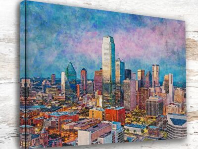 Dallas Texas canvas watercolor, Dallas Texas Wall Art, Dallas Texas Print, Canvas wall art, Dallas Texas Watercolor wall art, BIG D wall art