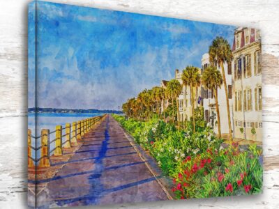 The Battery in Charleston South Carolina canvas watercolor, Charleston SC Wall Art, Charleston Print ,Charleston Harbor Watercolor wall art