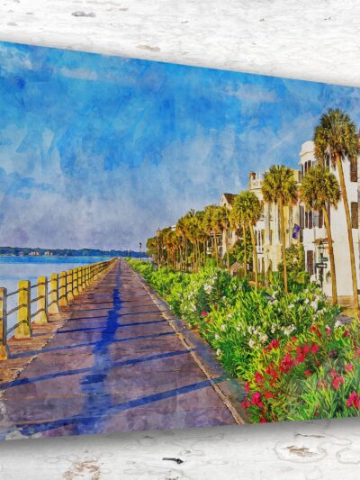 The Battery in Charleston South Carolina canvas watercolor, Charleston SC Wall Art, Charleston Print ,Charleston Harbor Watercolor wall art
