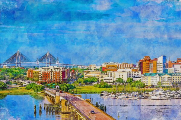 Charleston Harbor South Carolina canvas watercolor, Charleston SC Wall Art, Charleston Print ,Charleston Harbor Watercolor wall art - Image 2