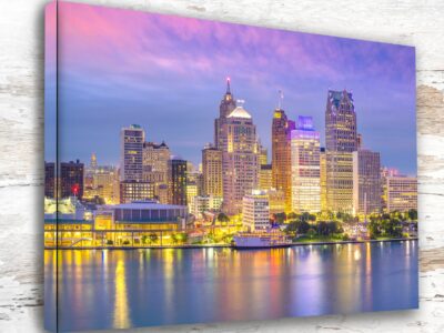Custom Printed Detroit Michigan Skyline Canvas Art - Fine Art Print of the Motor City's Iconic Skyline Detroit Michigan print