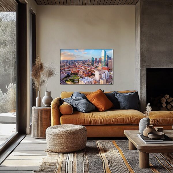 Dallas , Custom Canvas Print of Vibrant Dallas Texas Skyline - Fine Art Print, Dallas Texas Canvas wall art, Colorful print of Dallas Texas - Image 2