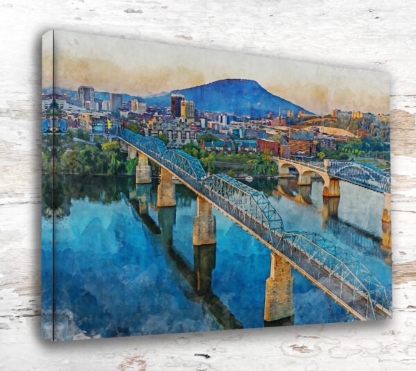 Chattanooga Tennessee  watercolor,Chattanooga Tennessee wall art, Chattanooga River canvas wall art