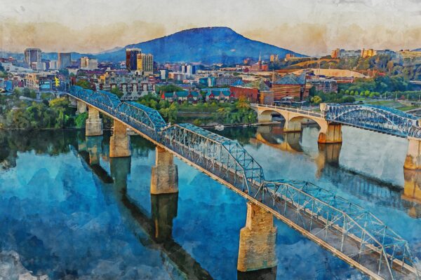 Chattanooga Tennessee  watercolor,Chattanooga Tennessee wall art, Chattanooga River canvas wall art - Image 3