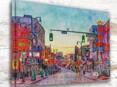 Beale Street in Memphis Tennessee  watercolor, Beale Street Memphis Tennessee premium print Beale Street watercolor canvas wall art