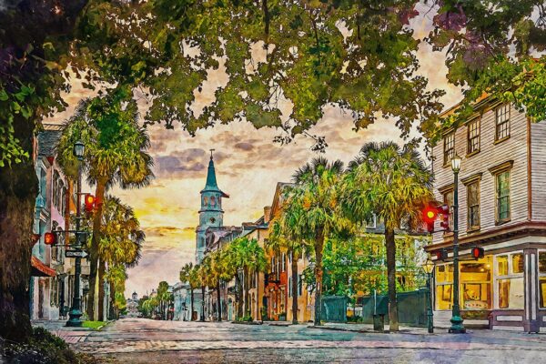 Charleston Street Scene canvas watercolor, Charleston SC Wall Art, Charleston SC Print, Canvas wall art, Charleston SC Watercolor wall art - Image 3