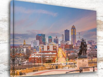 Des Moines Iowa Canvas Wall Art - Stunning Cityscape Print - Midwest Middle America Decor - Ready to Hang Des Moines skyline canvas