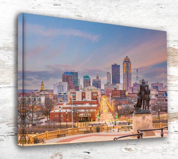 Des Moines Iowa Canvas Wall Art - Stunning Cityscape Print - Midwest Middle America Decor - Ready to Hang Des Moines skyline canvas
