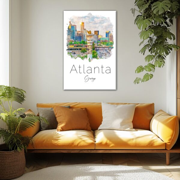Vibrant Atlanta Skyline Watercolor Canvas - Bright Colors Wall Art for a Pop of Color in Your Home" City name print, Atlanta travel Canvas - Image 3
