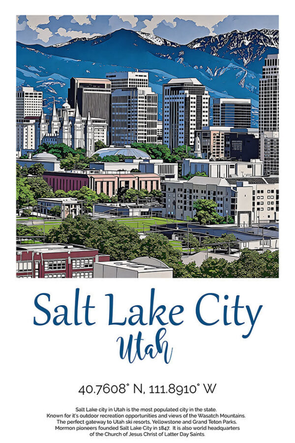 Salt Lake City Travel art, Salt Lake City Skyline Print or Canvas, Salt Lake City wall art, Salt Lake City Travel Poster, Utah Print - Image 3