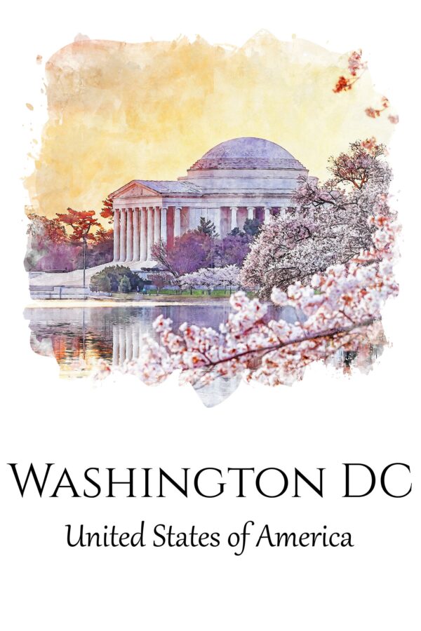 Washington DC travel art, Vibrant Watercolor Cherry Blossom Canvas - Elegant Washington Decor, Washington wall art, Washington DC watercolor - Image 3