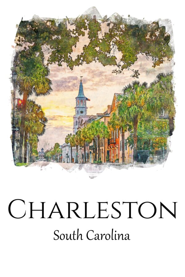 Charleston travel art Charleston South Carolina Cityscape Canvas Print for Home Decor, Beautiful Charleston canvas , Charleston watercolor - Image 4