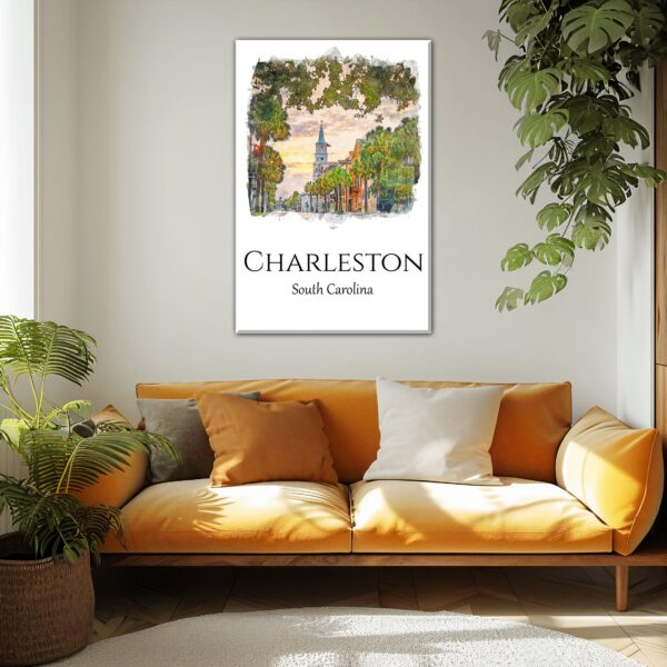 Charleston travel art Charleston South Carolina Cityscape Canvas Print for Home Decor, Beautiful Charleston canvas , Charleston watercolor - Image 2