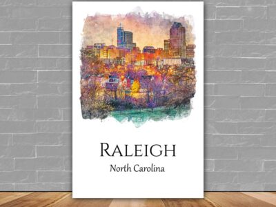 Raleigh travel art, Capture the beauty of Raleigh, North Carolina with this beautiful skyline wall art canvas, Raleigh skyline canvas
