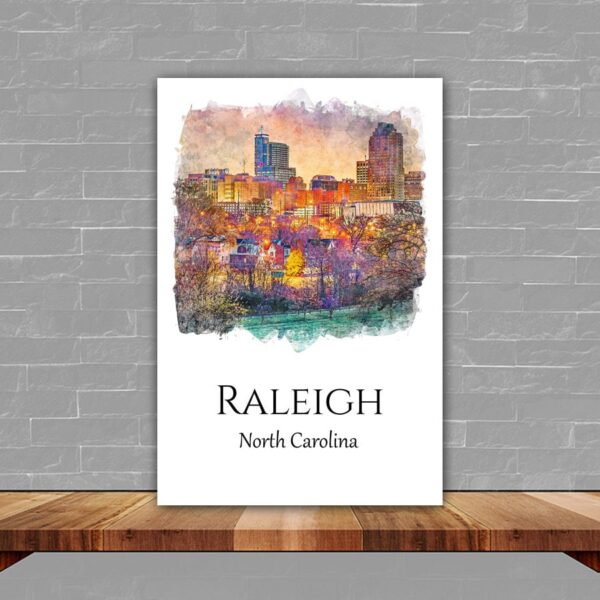 Raleigh travel art, Capture the beauty of Raleigh, North Carolina with this beautiful skyline wall art canvas, Raleigh skyline canvas