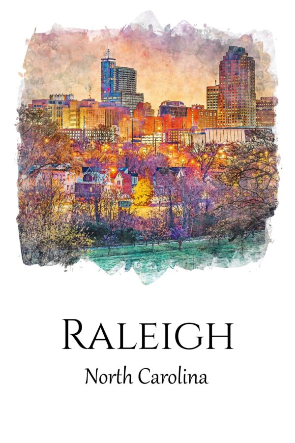 Raleigh travel art, Capture the beauty of Raleigh, North Carolina with this beautiful skyline wall art canvas, Raleigh skyline canvas - Image 4