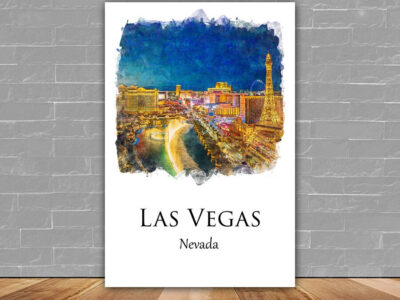 Las Vegas watercolor travel art ,Las Vegas Bright Light Watercolor Canvas Print - Vibrant, Sparkling Lights, Las Vegas Watercolor canvas