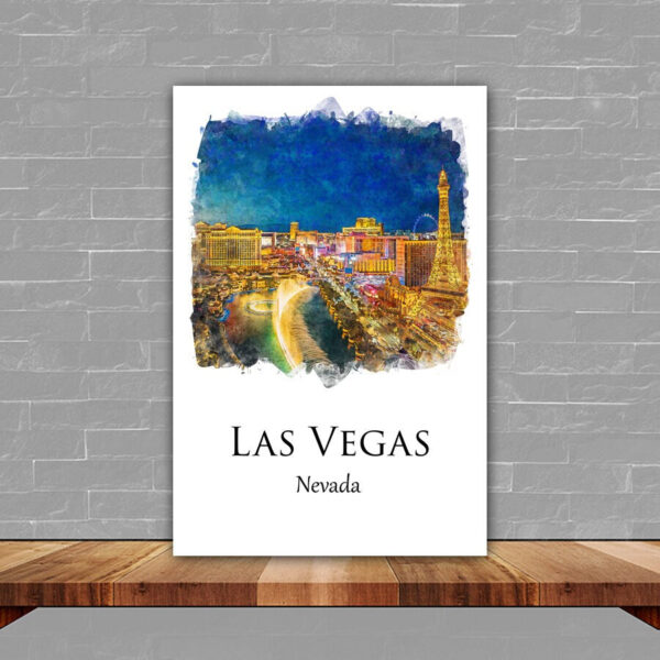 Las Vegas watercolor travel art ,Las Vegas Bright Light Watercolor Canvas Print - Vibrant, Sparkling Lights, Las Vegas Watercolor canvas