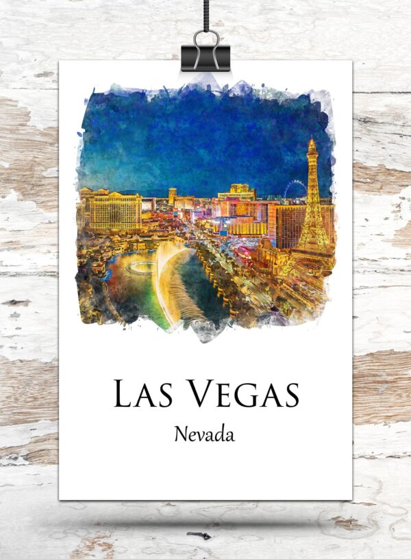 Las Vegas watercolor travel art ,Las Vegas Bright Light Watercolor Canvas Print - Vibrant, Sparkling Lights, Las Vegas Watercolor canvas - Image 4