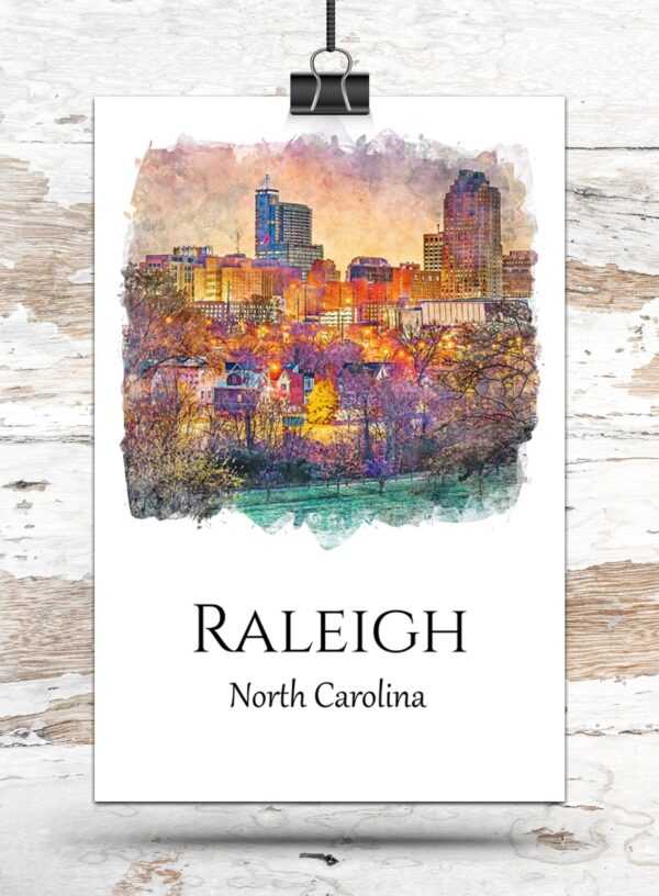 Raleigh travel art, Capture the beauty of Raleigh, North Carolina with this beautiful skyline wall art canvas, Raleigh skyline canvas - Image 3